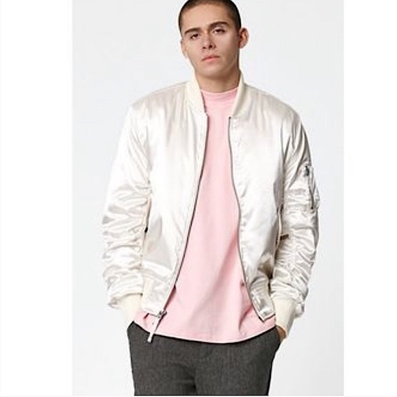 Pacsun Cream Satin Bomber Jacket 